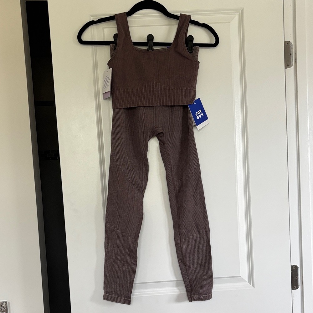 Women's Brown Ribbed Workout Set